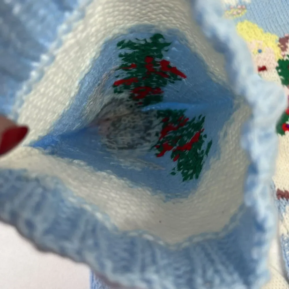Knitted‎ Christmas Stocking Angel Bird Dove Blue Rustic Farmhouse Holiday Decor